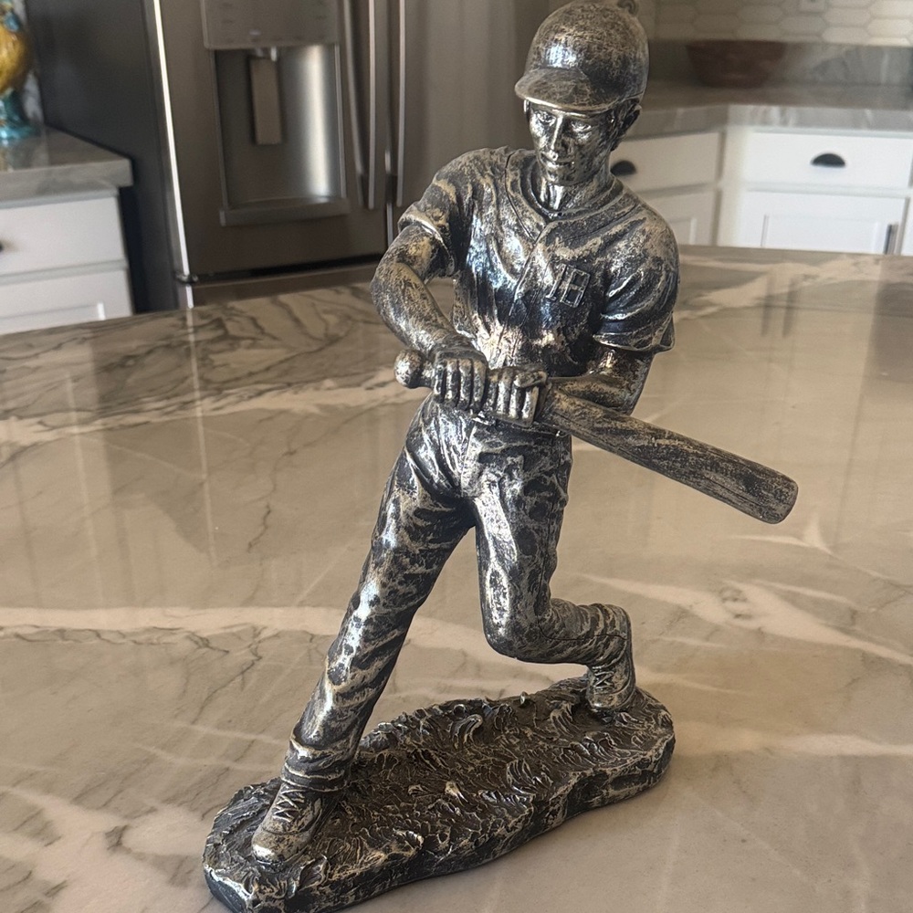 Silver Baseball Player Sculpture